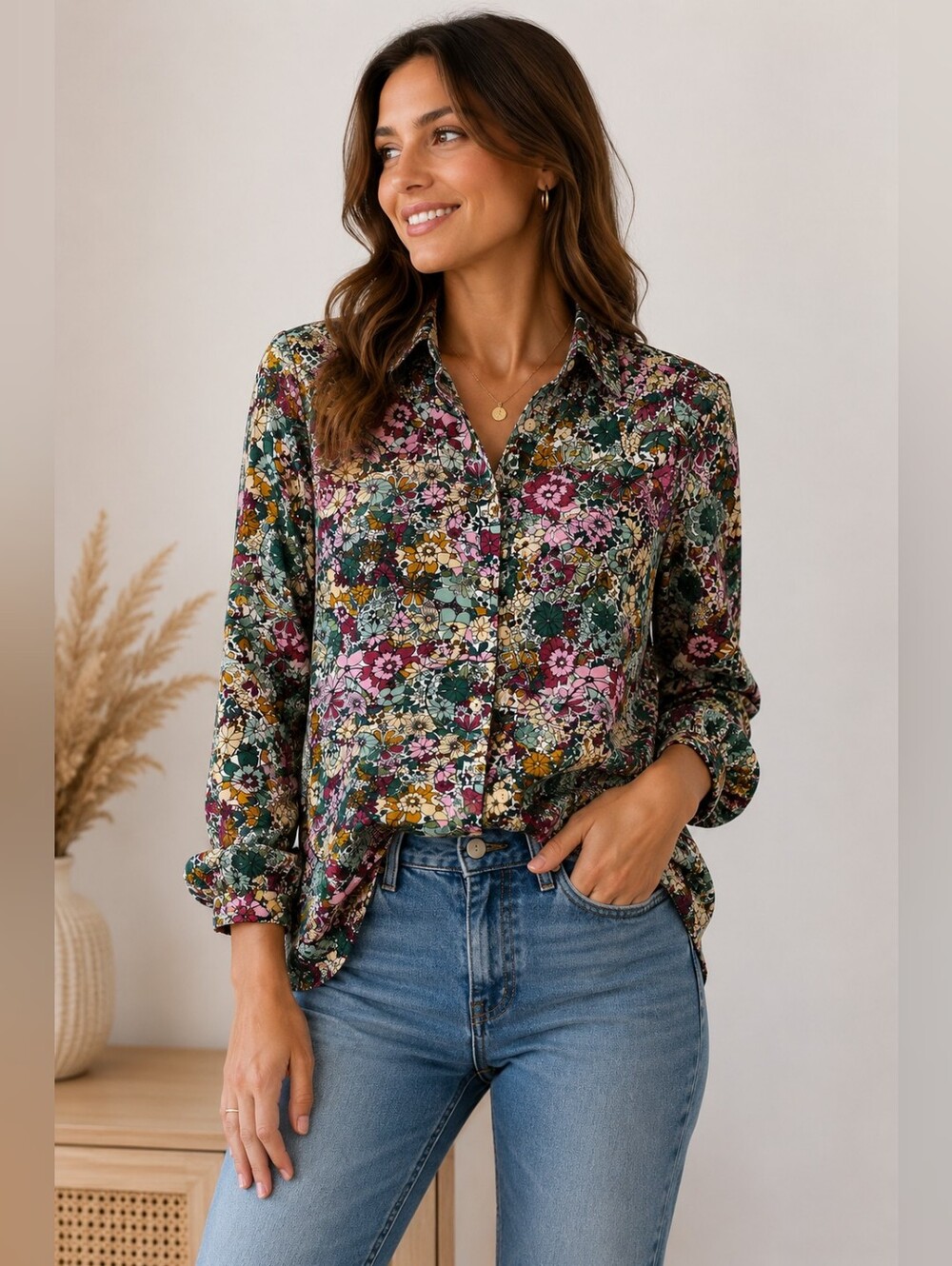 SOYACONCEPT Floral Button Front Blouse | Size M | Boho Cottagecore